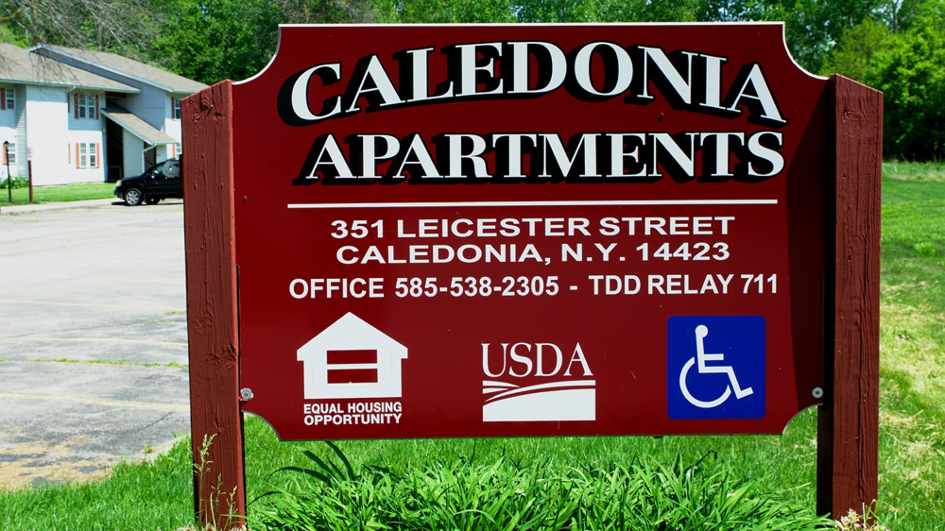 apartments near caledonia ny image of the caledonia apartments outdoor sign 351 leicester street accessible USDA equal housing opportunity office 585-538-2305 tdd 711