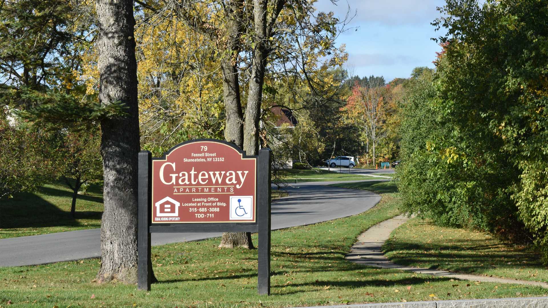 Senior Apartments near Skaneateles NY image of the welcome sign 315-685-3088 tdd-711 79 fennell street equal housing opportunity