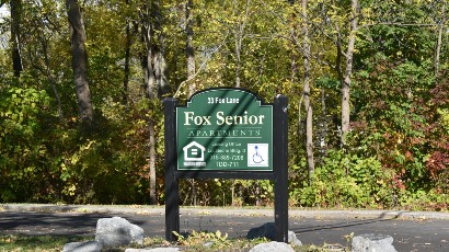 Senior Apartments near Union Springs NY view of fox senior apartments sign 33 fox lane 315-889-7208 TDD-711 leasing office D from two plus four management